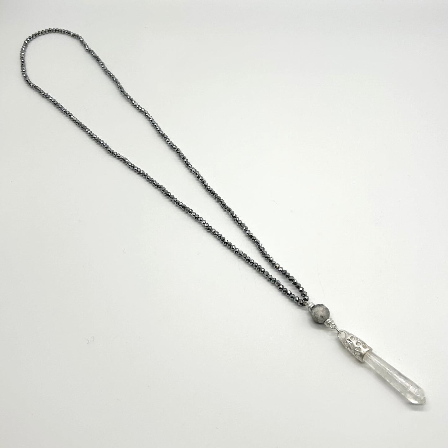 Facetted Glass Bead Chain With Glass Crystal Pendant