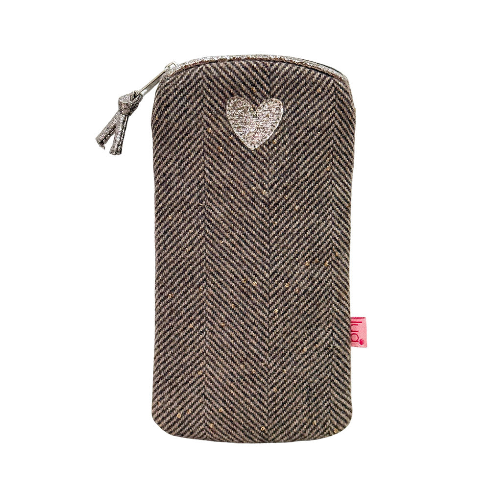 Sparkle Heart Herringbone Glasses Purse