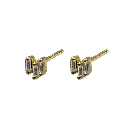 Gold Rectangle Trio Cubic Zirconia Studs