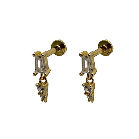 Gold Triangle Drop Stud With Double Cubic Zirconia