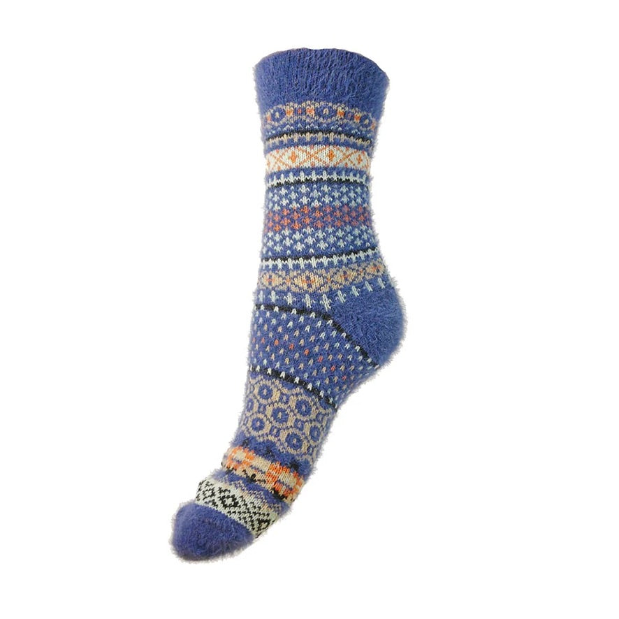 Blue Scandi Patterned Soft Wool blend Sock