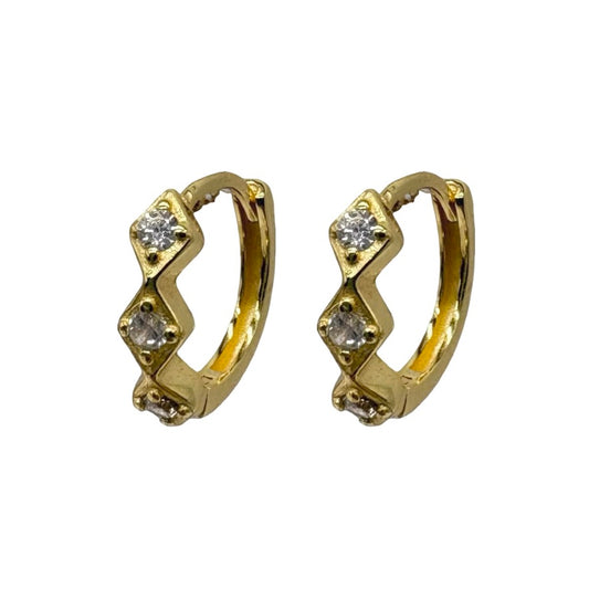Gold Square Trio Gem Cubic Zirconia Huggie