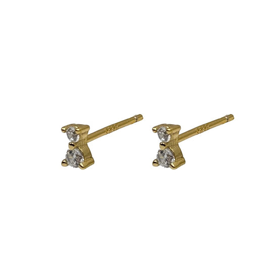 Gold Double Cubic Zirconia Studs