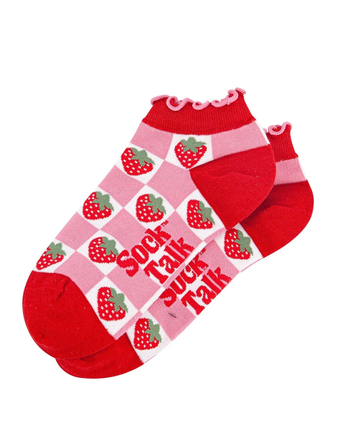 Strawberry Checkerboard Bamboo Trainer Socks