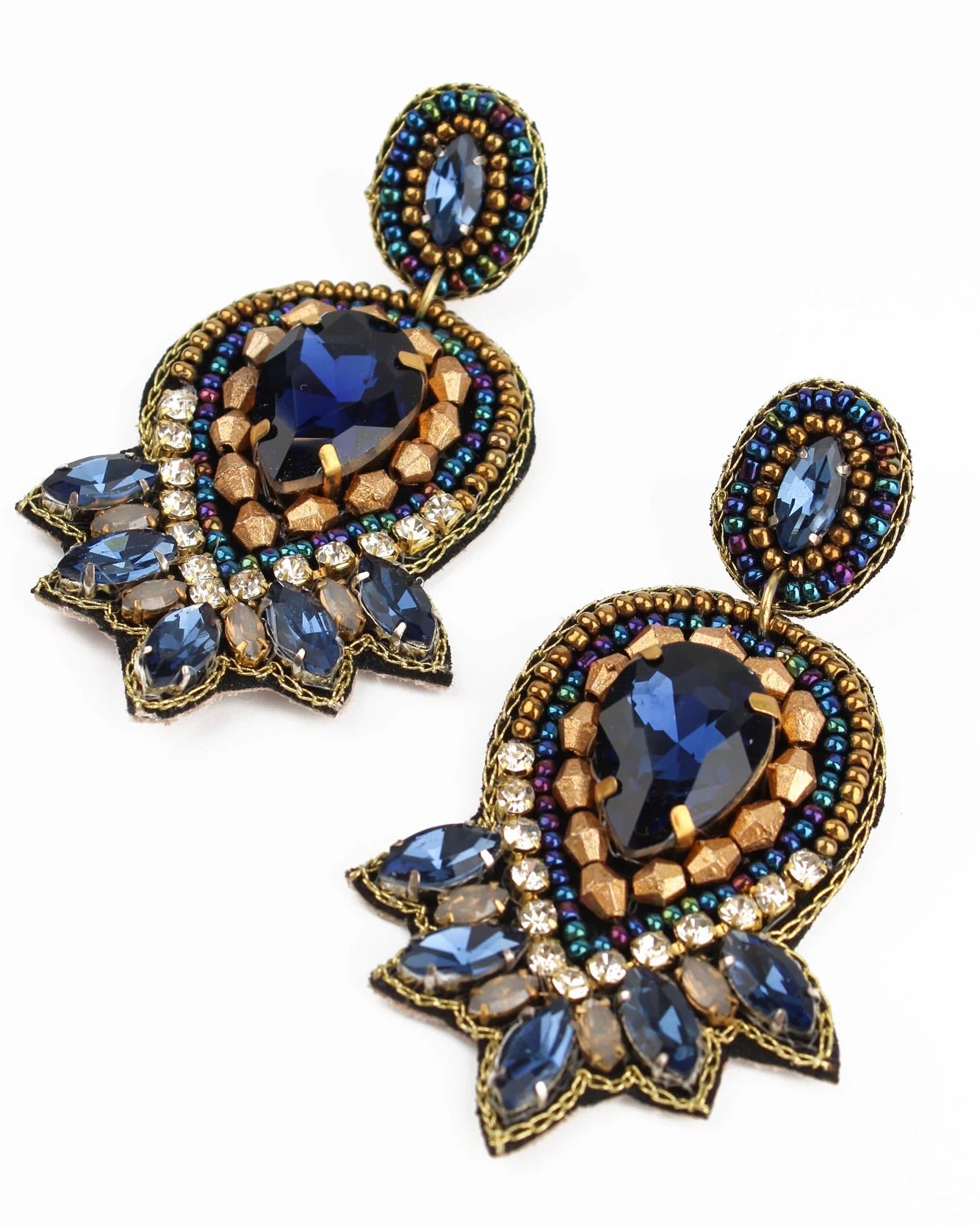 Blue & Gold Art Deco Earrings