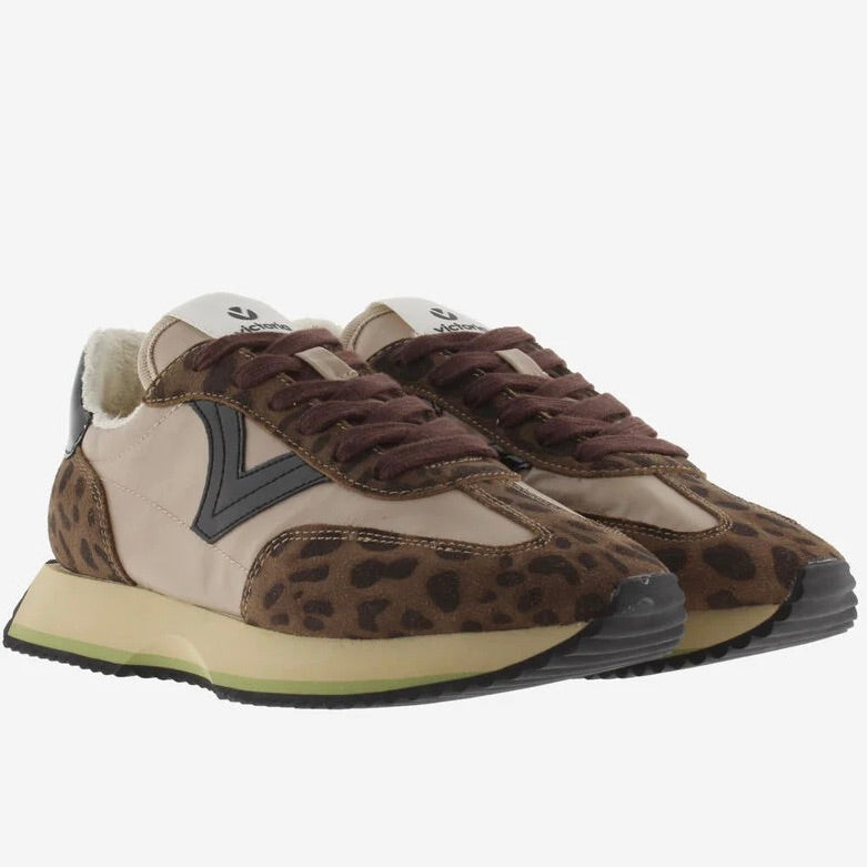 Victoria Cosmos Animal Print Nylon & Split Leather Trainers