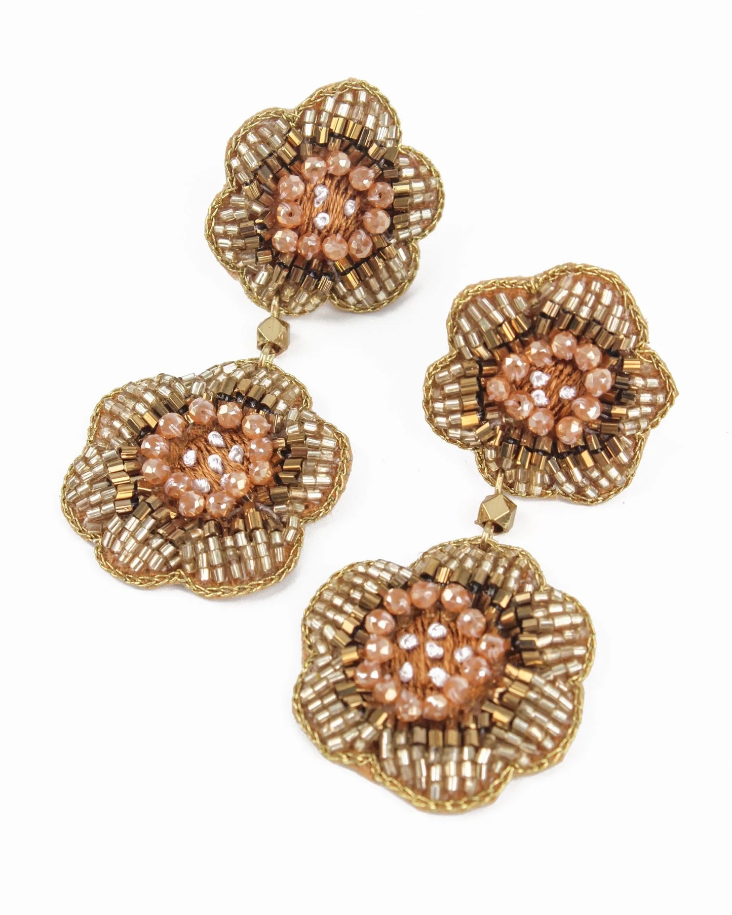 Golden Beaded Flower Earrings