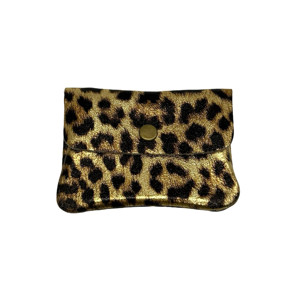 Metallic Leopard Print Leather Coin Purse