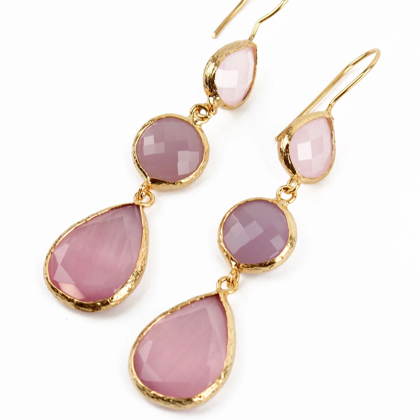 Pink Glass Triple Drop Earrings