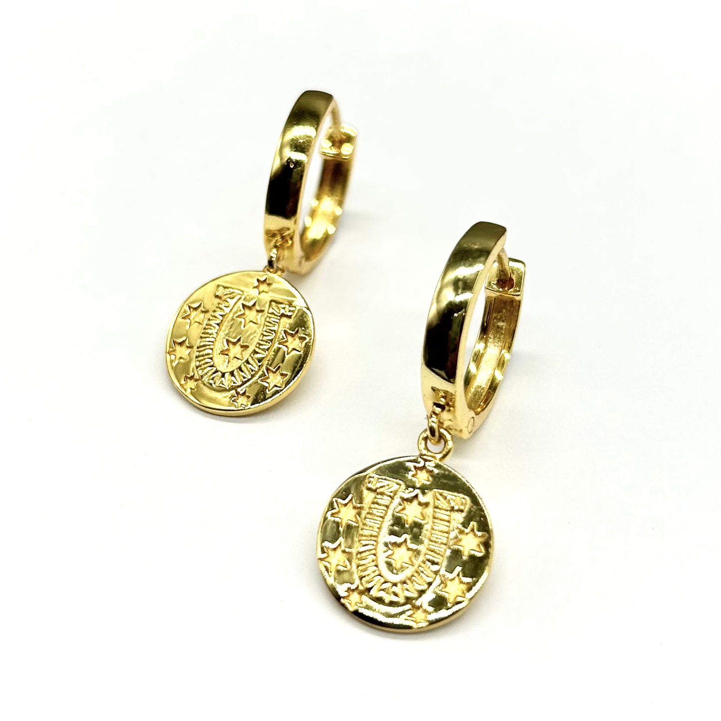 Lucky Horseshoe Charm Hoops