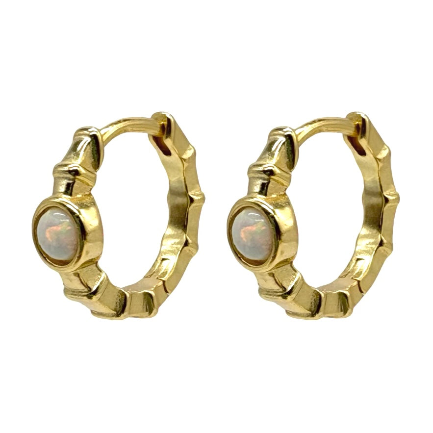 Gold Huggie With Opal Front