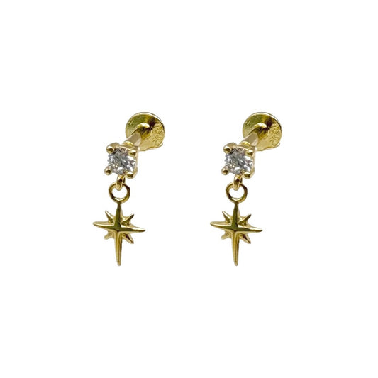 Gold Star Drop Stud With Small Cubic Zirconia