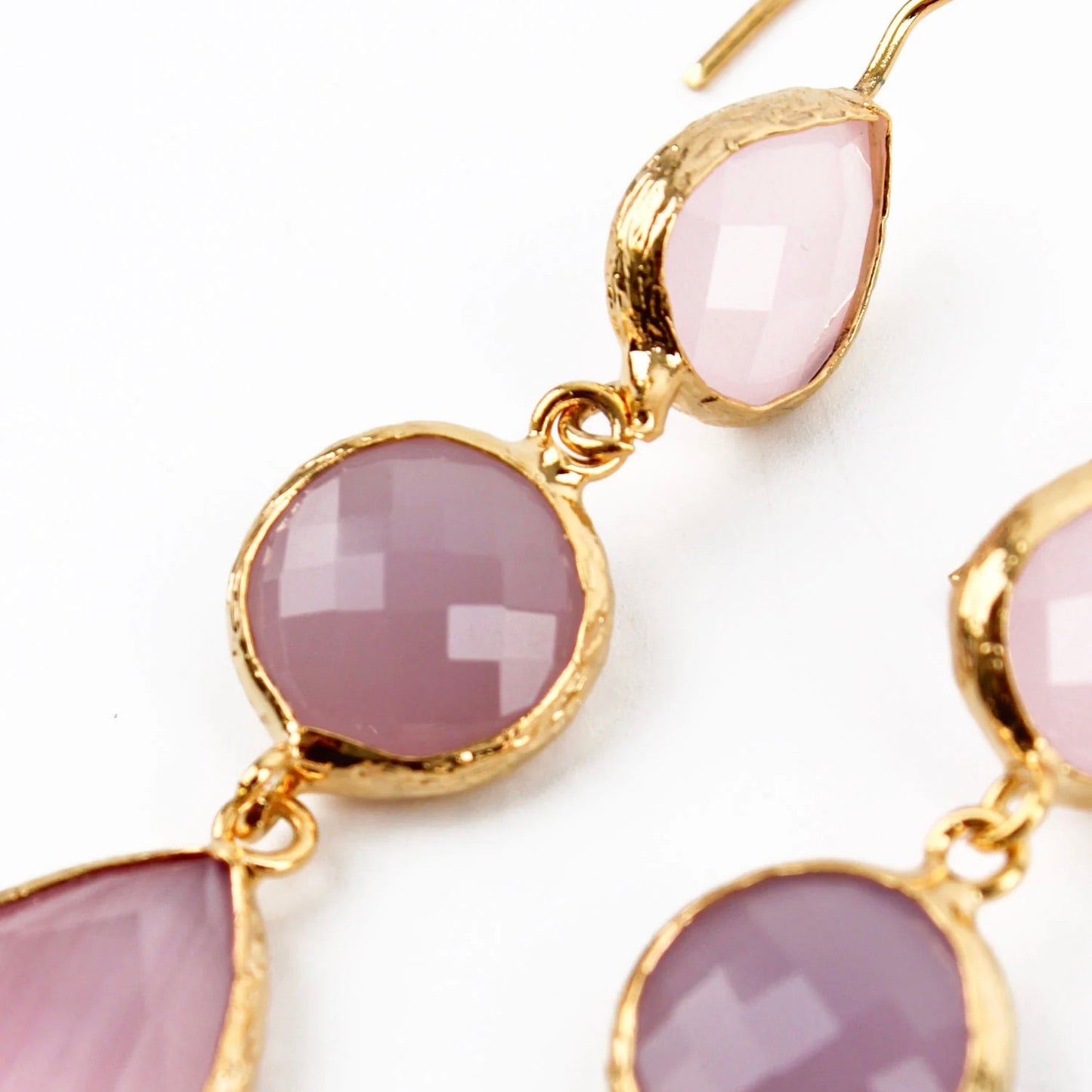 Pink Glass Triple Drop Earrings
