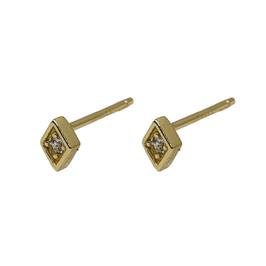 Gold Square Studs With Cubic Zirconia