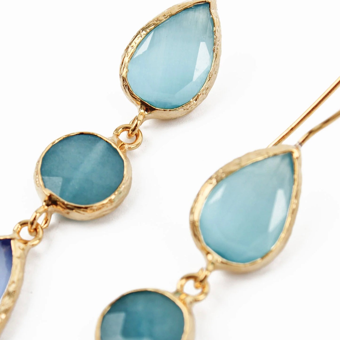 Blue Glass Triple Drop Earrings