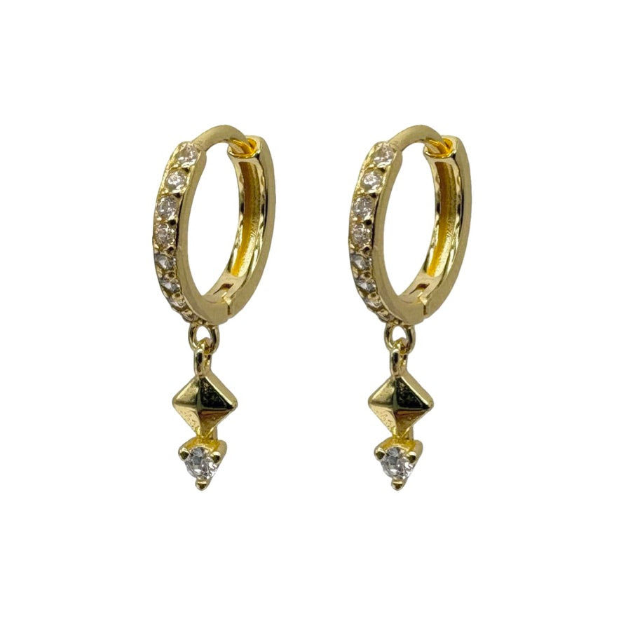 Gold Shape Drop Huggie With Cubic Zirconia