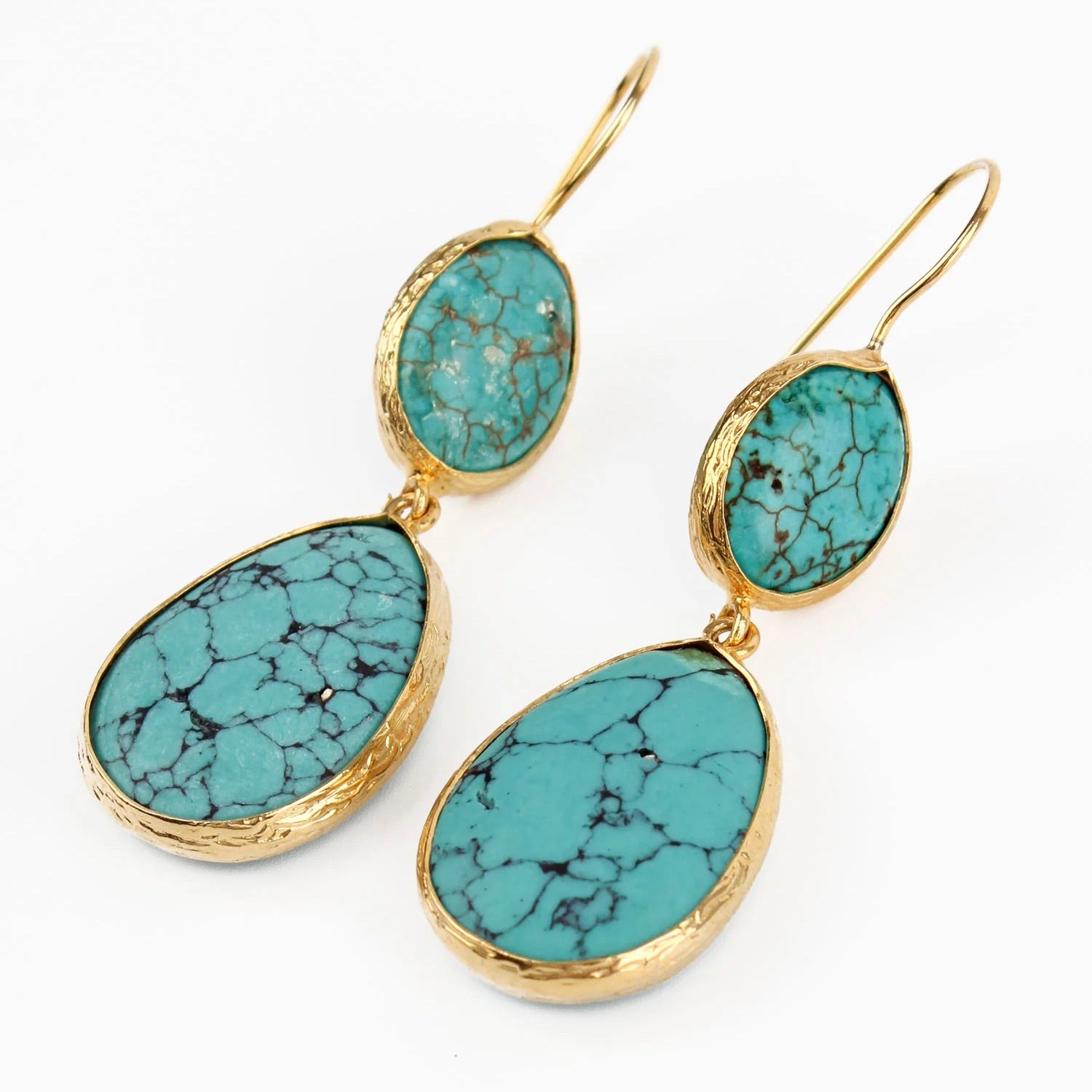 Turquoise Double Drop Earrings – Pea Mint - Main Image