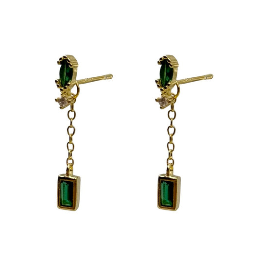 Gold Drop Stud With Green Cubic Zirconia