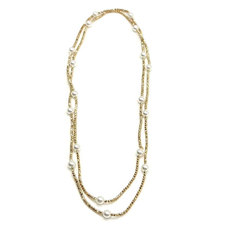 Chain Necklace With Glass Pearl Beads
