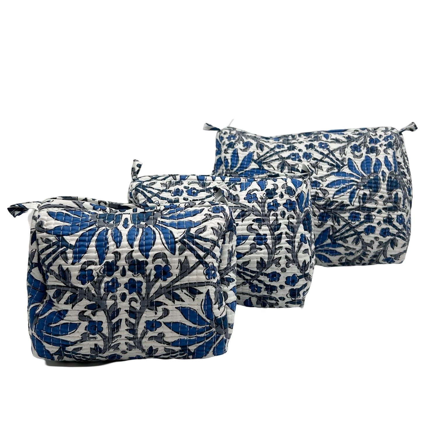 Iris Block Print Trio Of Cosmetic Bags
