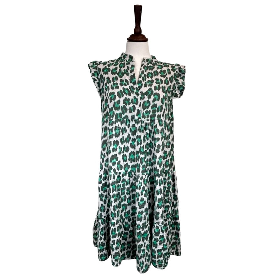Abigail Leopard Print Frill Sleeveless Dress