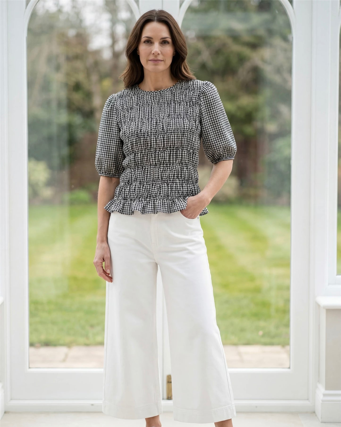 Raye Shirred Gingham Top