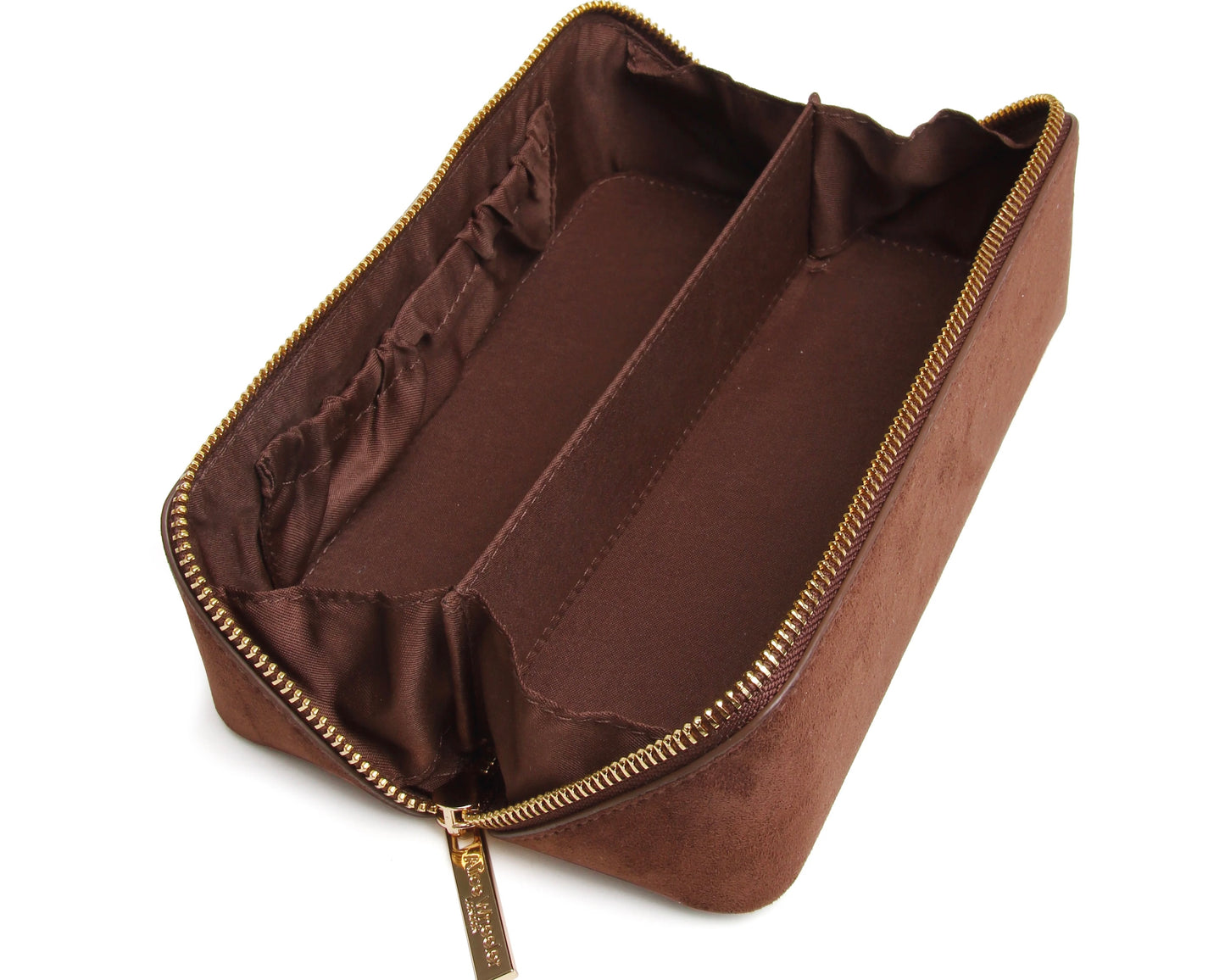 Alice Wheeler Chocolate Faux Suede Small Train Case