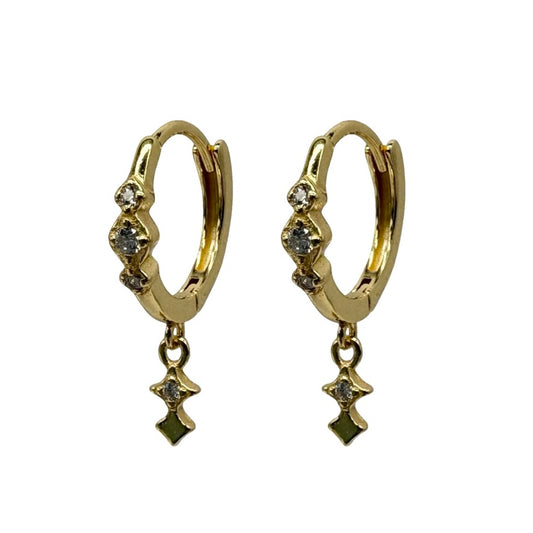 Gold Square Drop Huggie With Cubic Zirconia