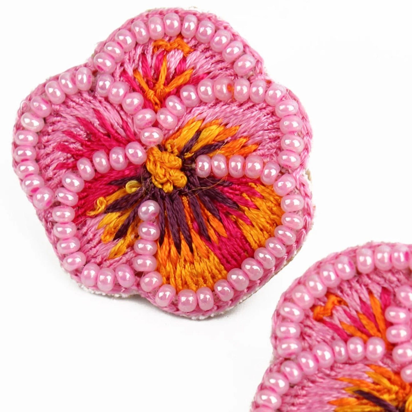 Pink Pansy Beaded Studs
