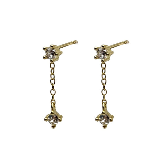 Gold Drop Stud With Clear Cubic Zirconia