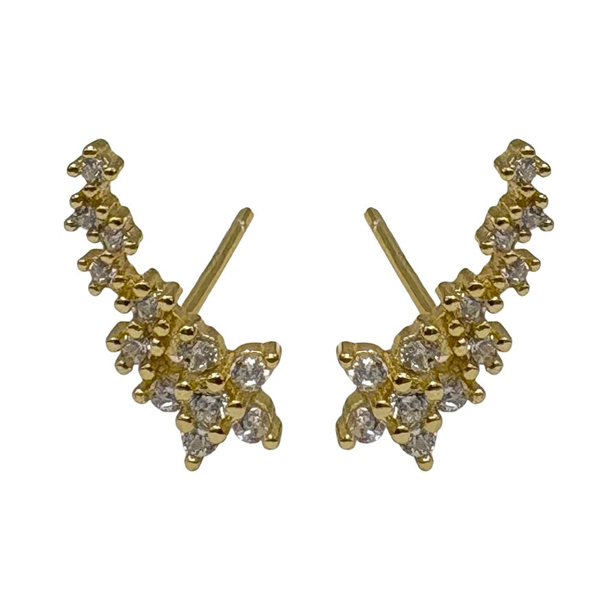 Gold Flower Ear Crawler With Cubic Zirconia