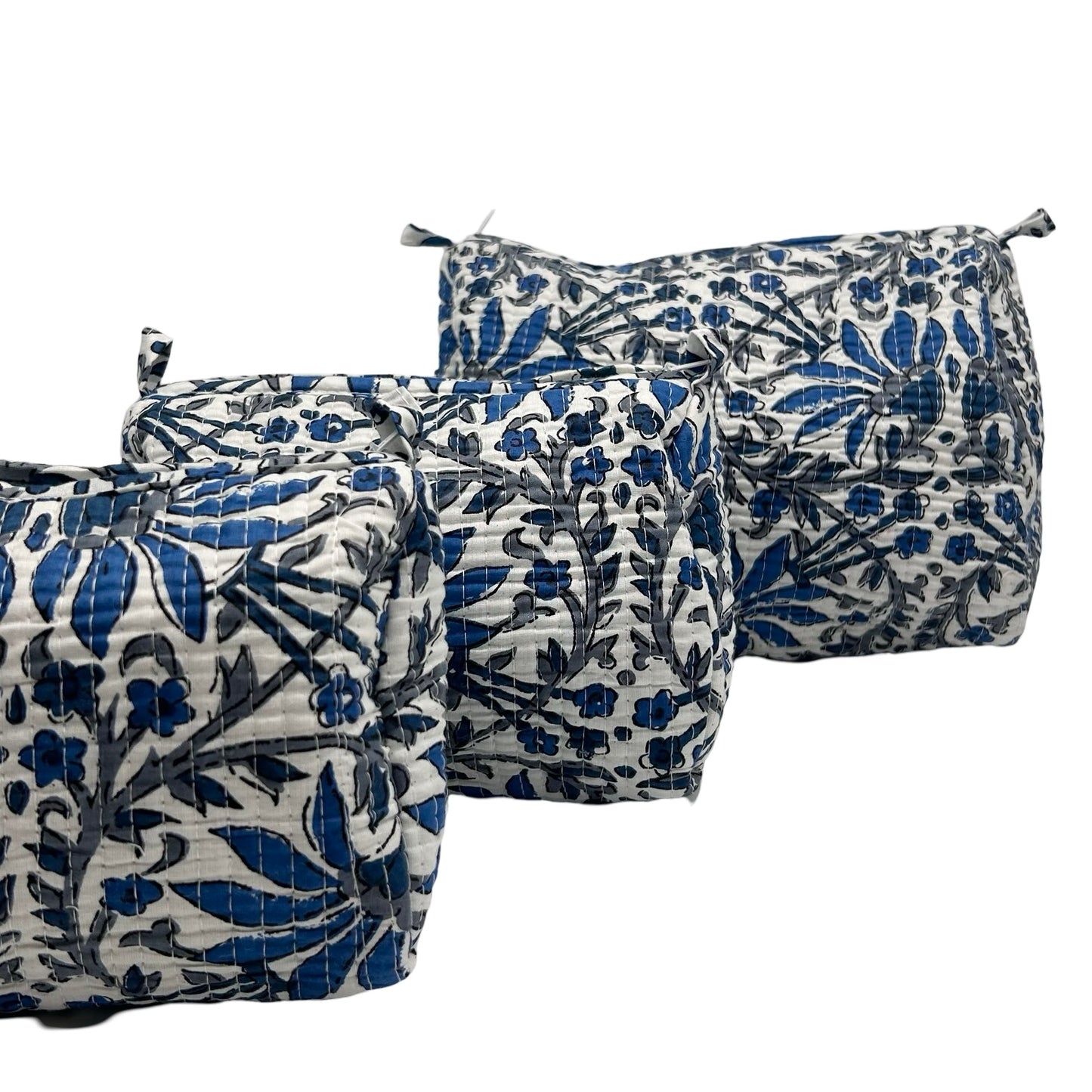 Iris Block Print Trio Of Cosmetic Bags