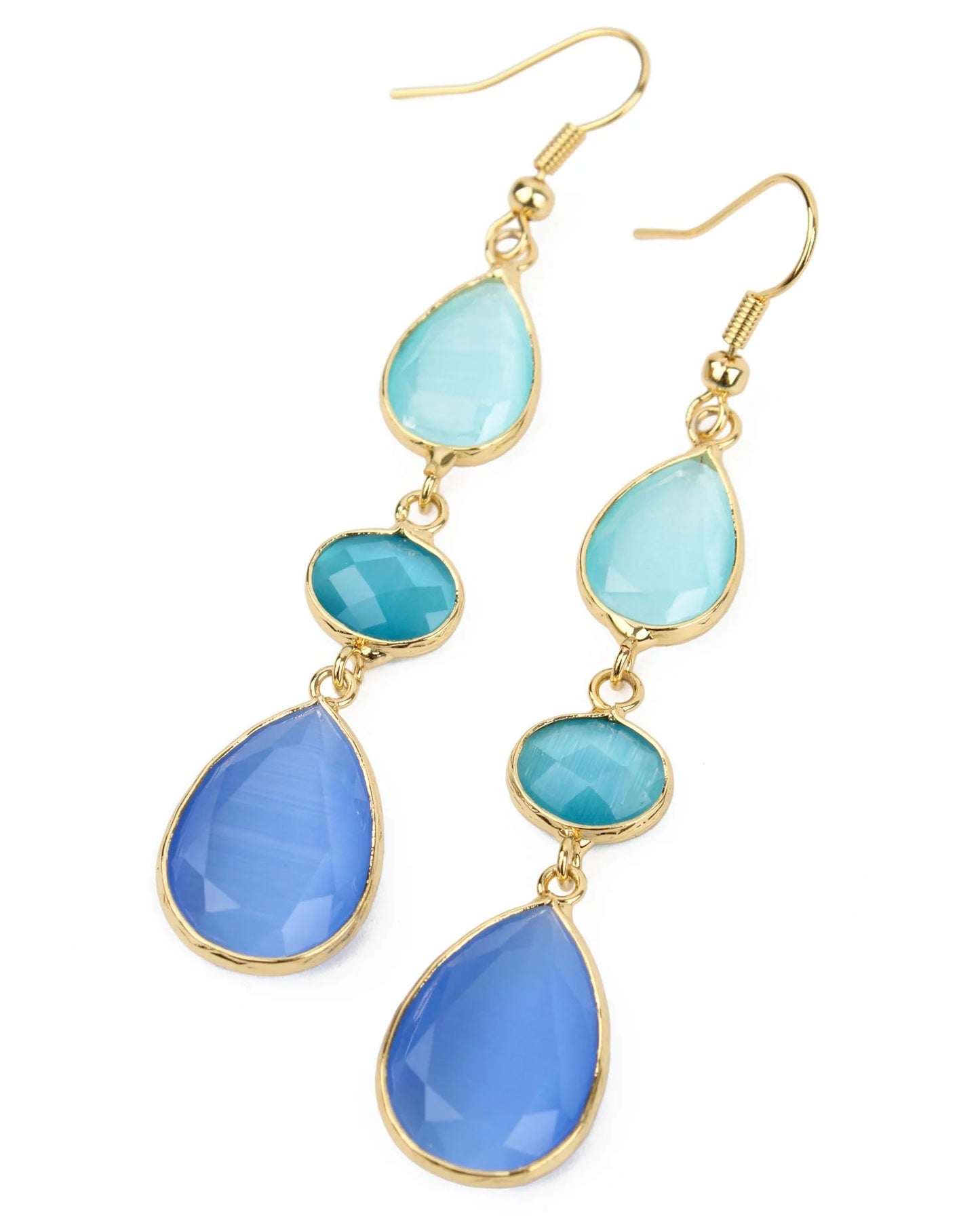 Blue Triple Gemstone Drop Earrings