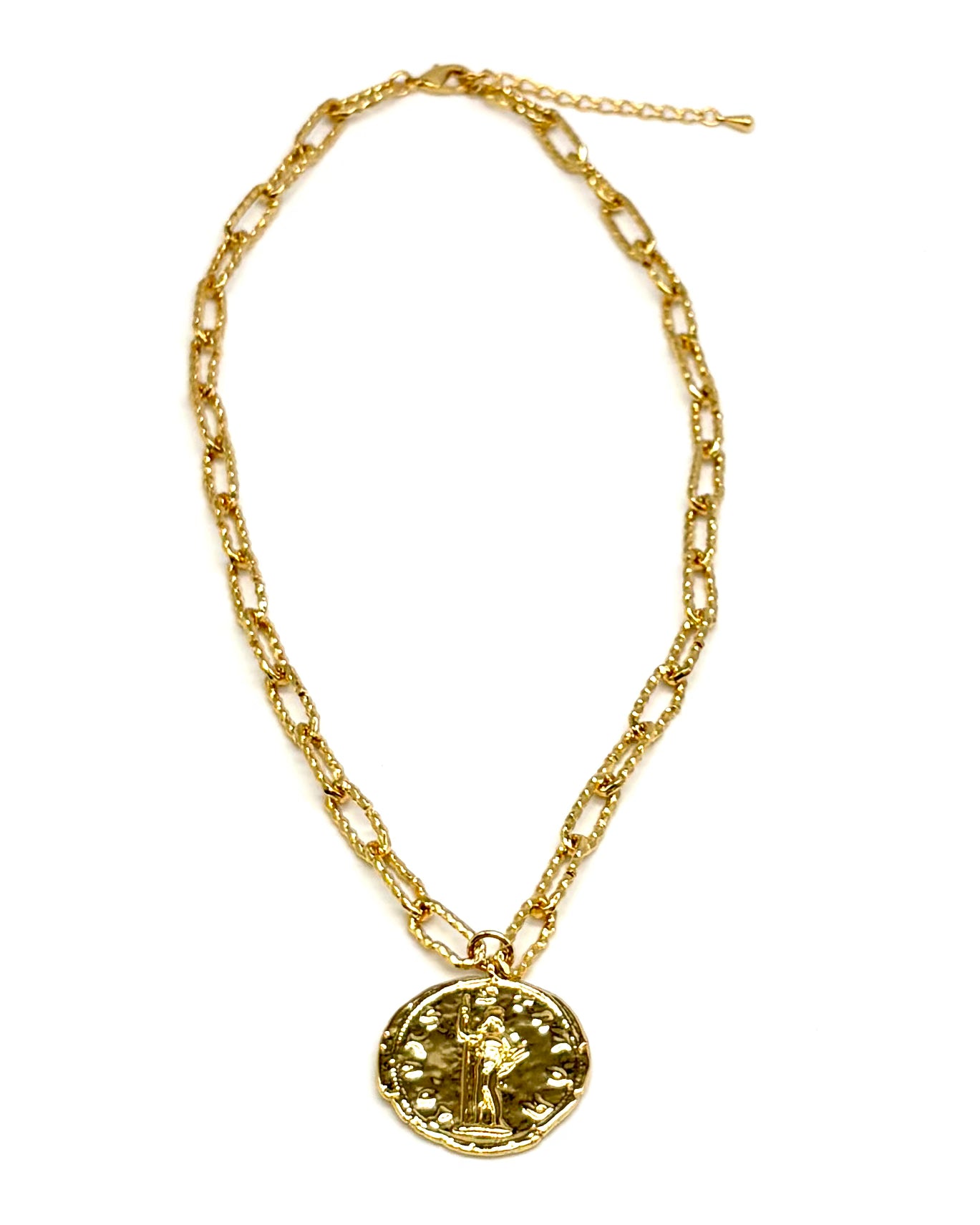 Hammered Chain Coin Pendant Necklace