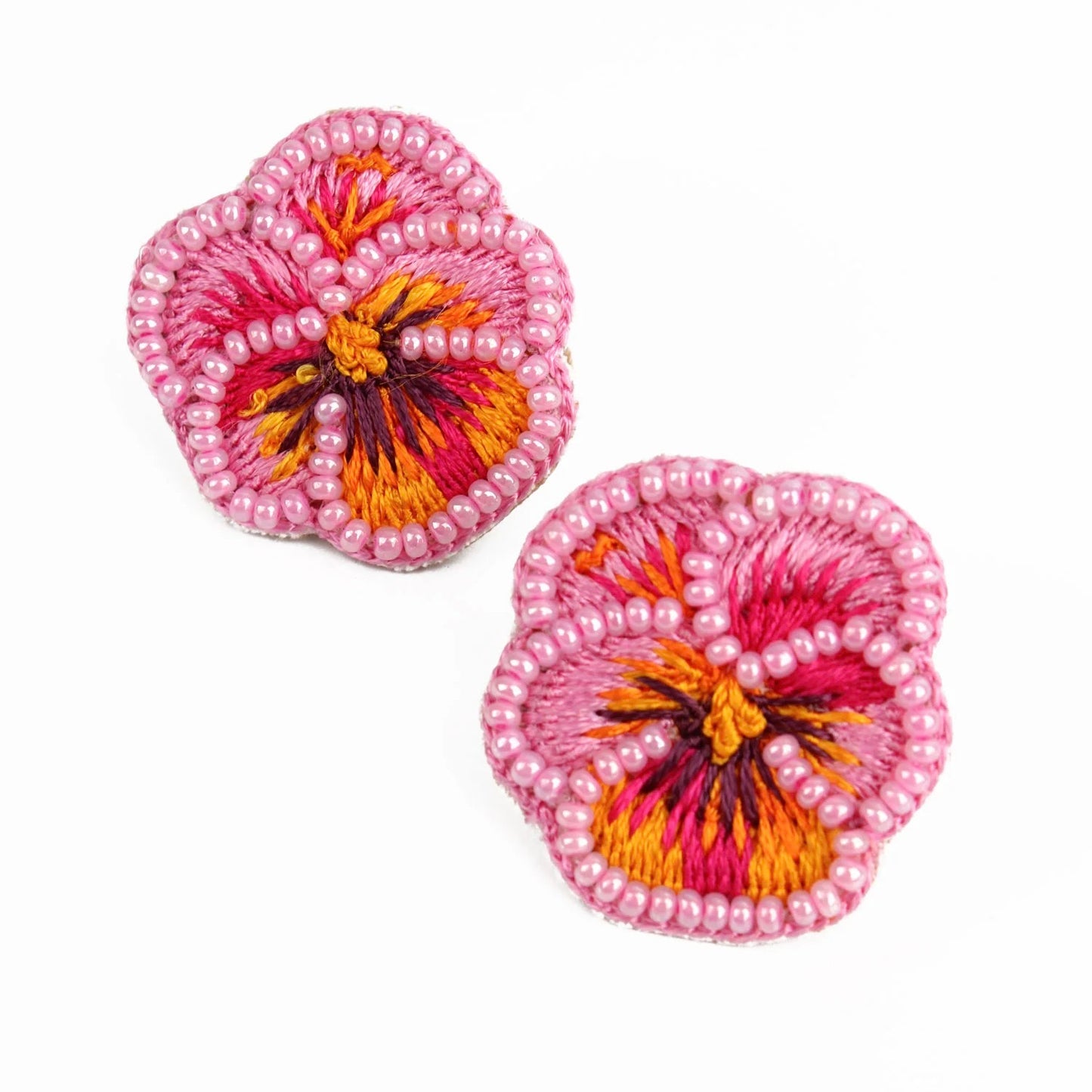 Pink Pansy Beaded Studs