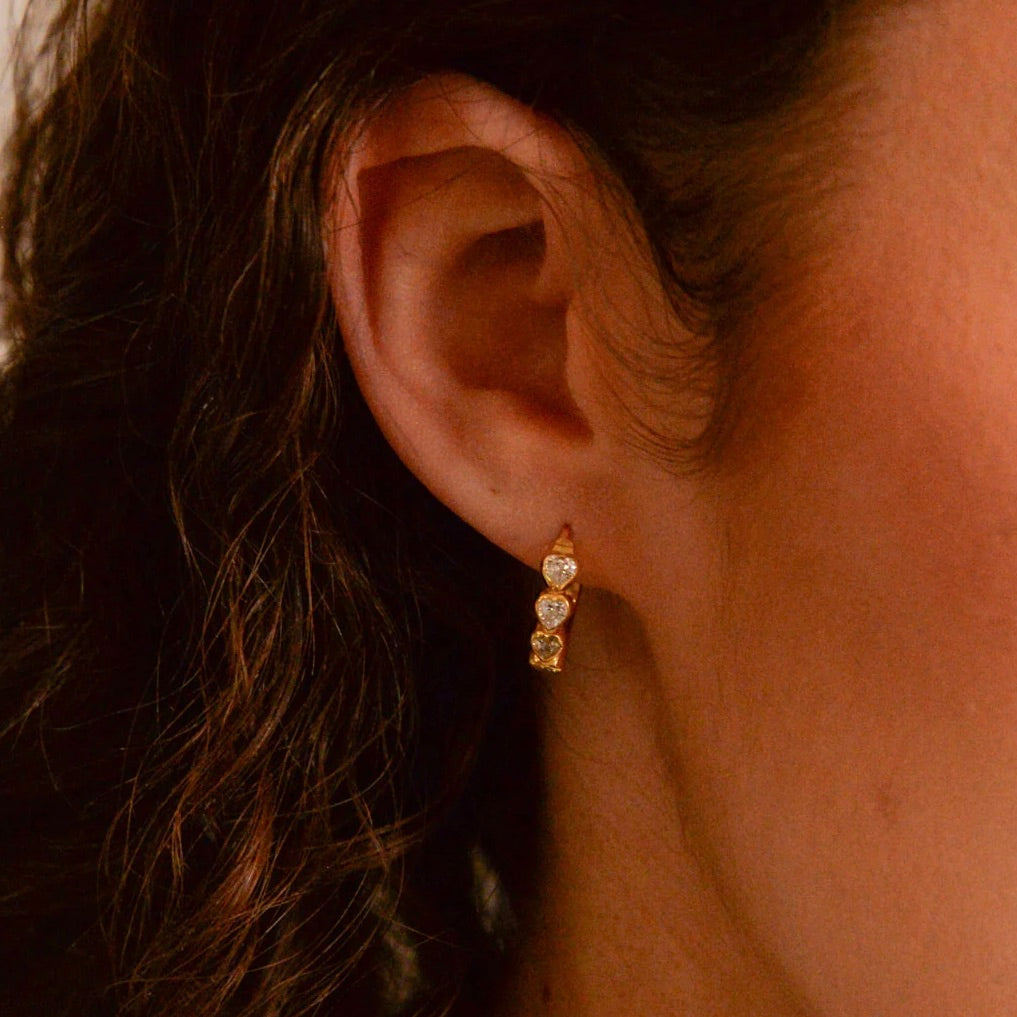 Gold Silver CZ Heart Hoop Earrings