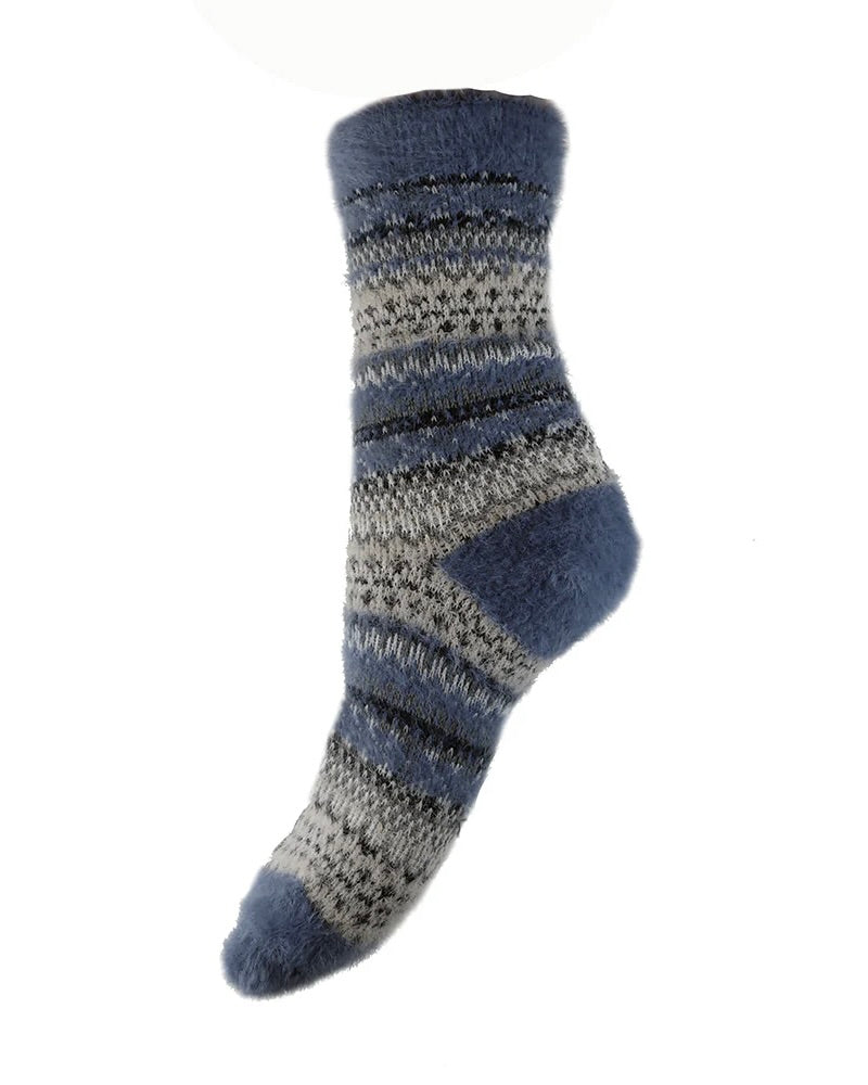 Blue Patterned Wool Blend Socks