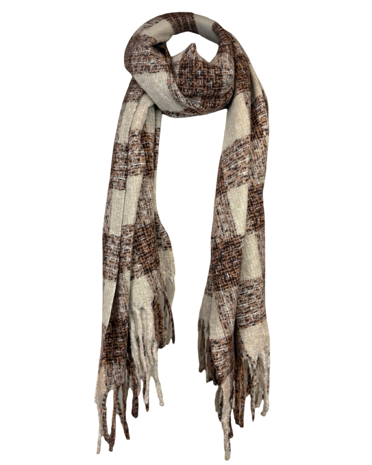 Broken Check Tassel Scarf