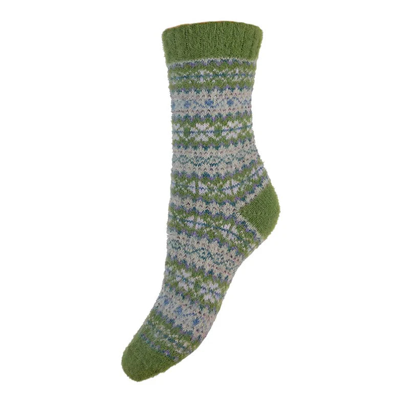 Green, Blue & Grey Scandi Patterned Wool Blend Socks
