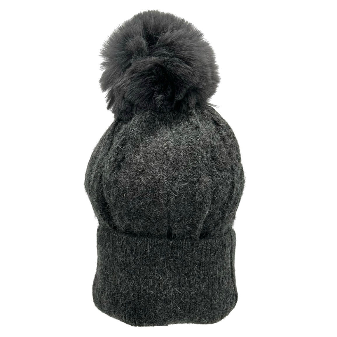 Faux Fur Cable Knit Pom Pom Hat