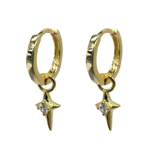 Gold Star Drop Huggie With Cubic Zirconia