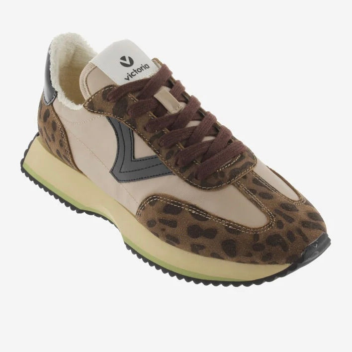 Victoria Cosmos Animal Print Nylon & Split Leather Trainers