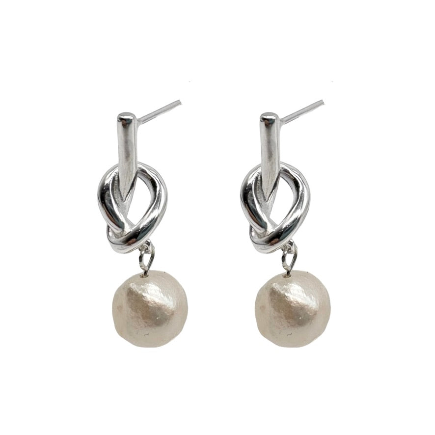 Silver Knot & Pearl Drop Earrings