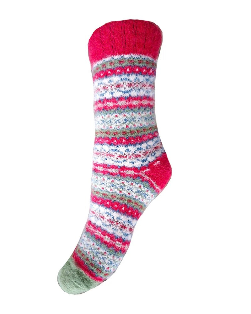 Red, Green & White Fairisle Cosy Socks