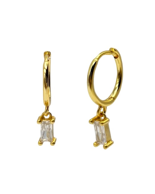 Rectangle Drop Huggie With Cubic Zirconia