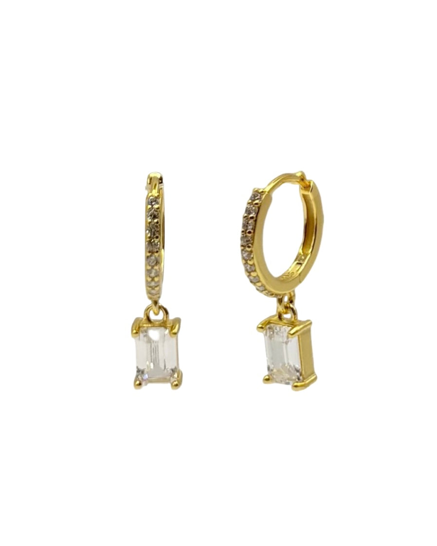 Rectangle Cubic Zirconia Drop Hoops