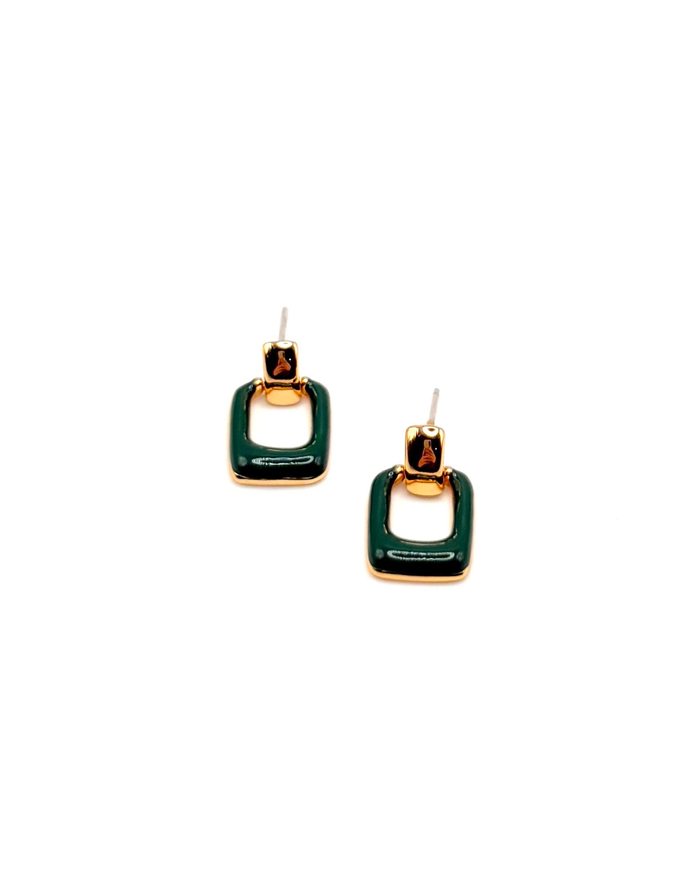 Square Enamel Green Drop Earring