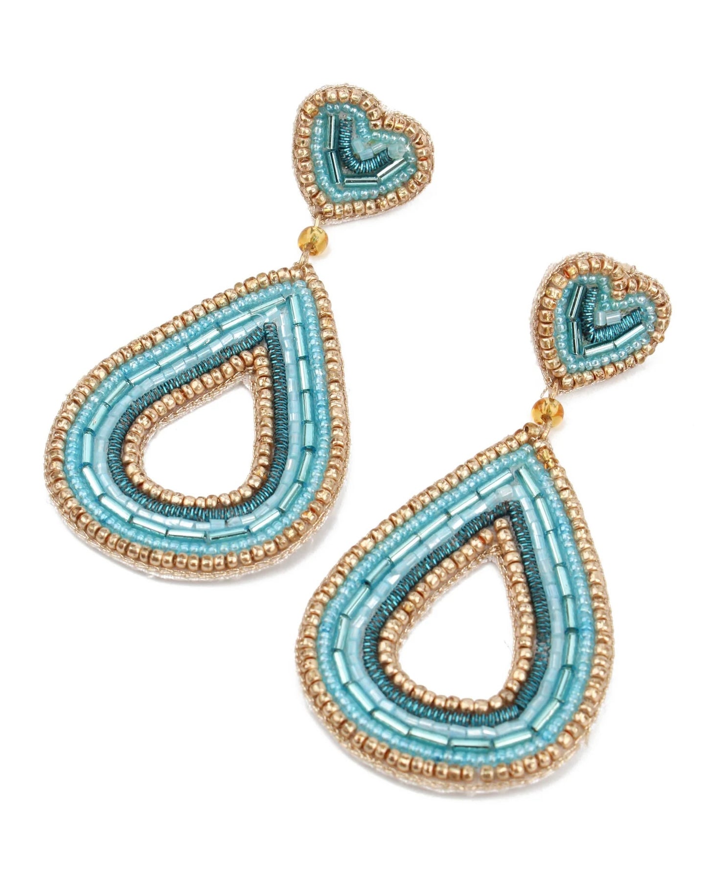 Blue Teardrop Heart Beaded Earrings