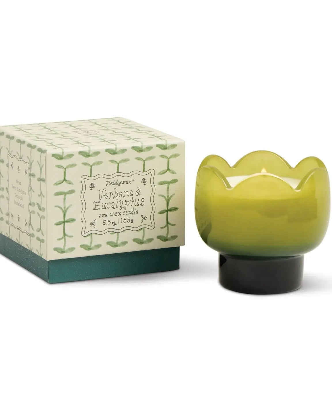 Tulip Green & Dark Green Glass Candle - Verbena & Lemongrass