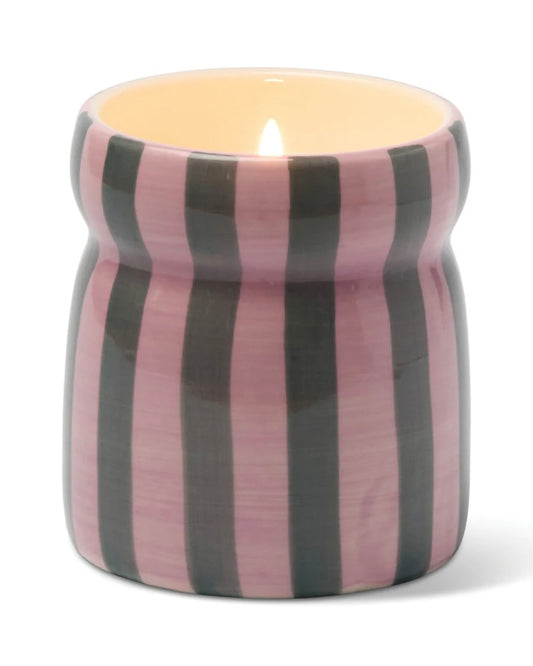Cabana Pink/Green Striped Ceramic Candle - Cinnamon & Clove